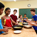 **Image:** A diverse group of teenagers participating in a community activity like a cooking class or sports in a local community center, symbolizing belonging and connection. Focus on positive interactions and inclusivity.