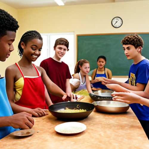 **Image:** A diverse group of teenagers participating in a community activity like a cooking class or sports in a local community center, symbolizing belonging and connection. Focus on positive interactions and inclusivity.