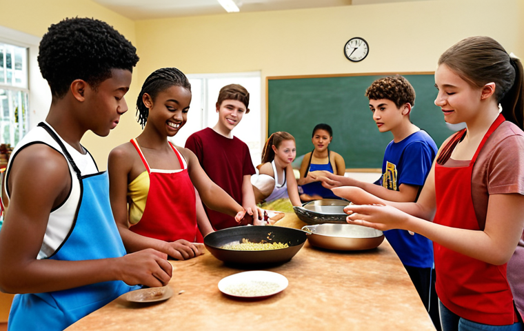 **Image:** A diverse group of teenagers participating in a community activity like a cooking class or sports in a local community center, symbolizing belonging and connection. Focus on positive interactions and inclusivity.