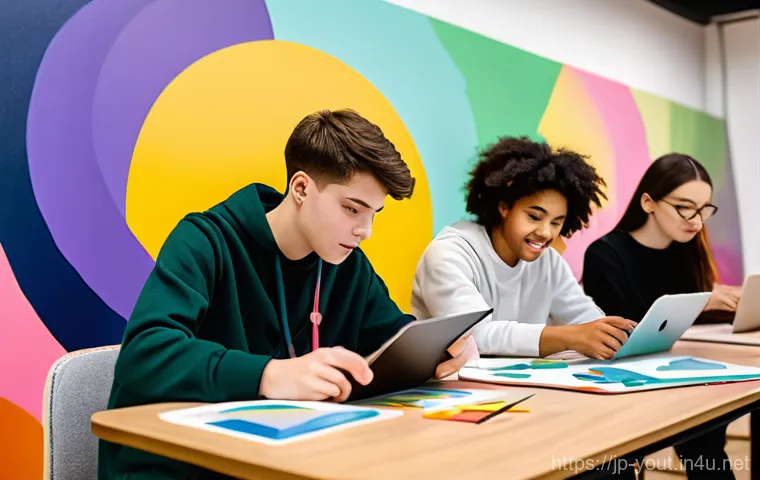 청소년지도사로서의 온라인 플랫폼 활용 - **"A clear, bright image of a diverse group of teenagers and pre-teens (ranging from 10 to 16 years ...