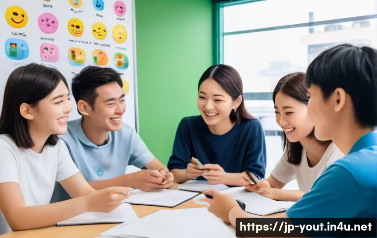 청소년지도사로서의 디지털 도구 활용 - A modern Japanese classroom scene where a young, stylish instructor is engaging with a diverse group...