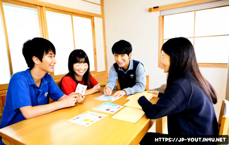 청소년지도사와 지역사회 자원봉사 연계 - Photorealistic community center scene in Japan, a friendly youth support worker facilitating a small...